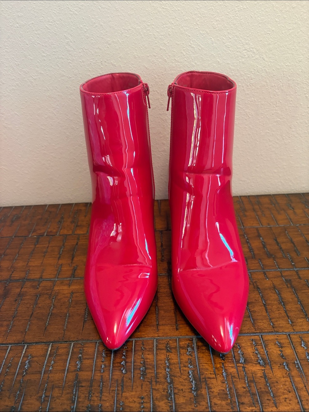 BAMBOO Patent Leather Red Heeled Ankle Boots Size 10
